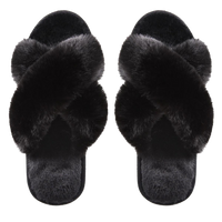 MeMoi Beverly Fur Open Toe Plush Slipper Black