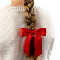 Grace & Grandeur Delora Matte Satin Bow Barrette: Red