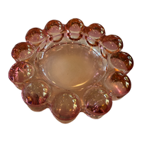 Vintage translucent pink Boopie-style bubble glass bowl with oversized rounded glass bead rim and sculptural mid-century design