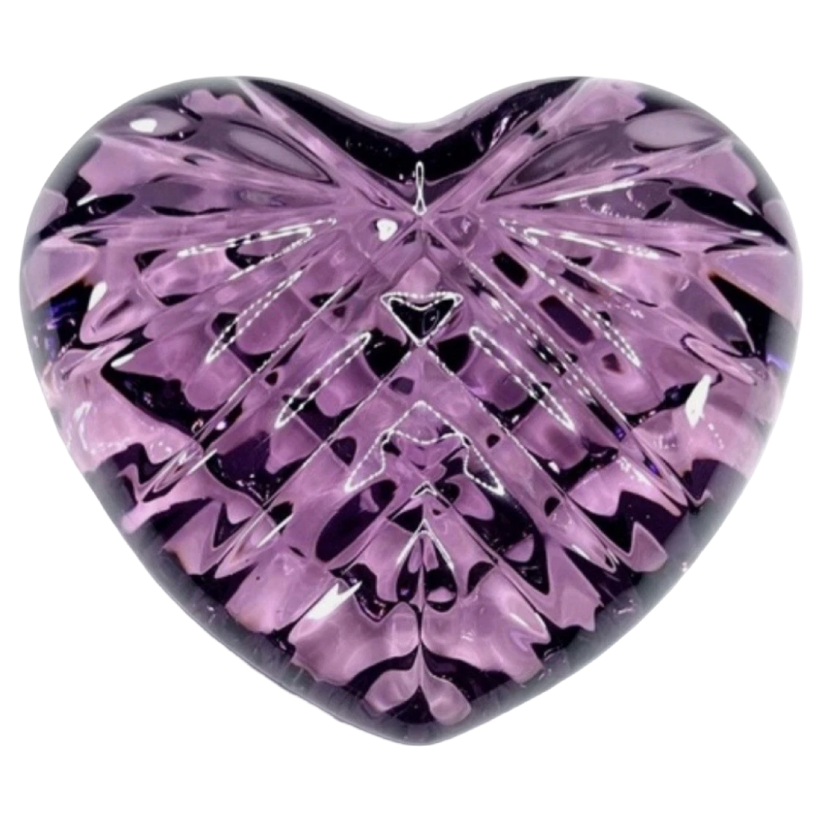 Purple heart-shaped crystal on a white background