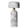 Marble-patterned lamp with gold base on a white background