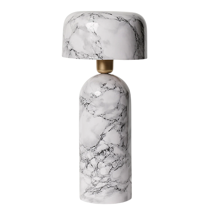 Marble-patterned lamp with gold base on a white background