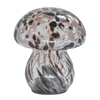 Glass mushroom-shaped object with marbled pattern on a white background