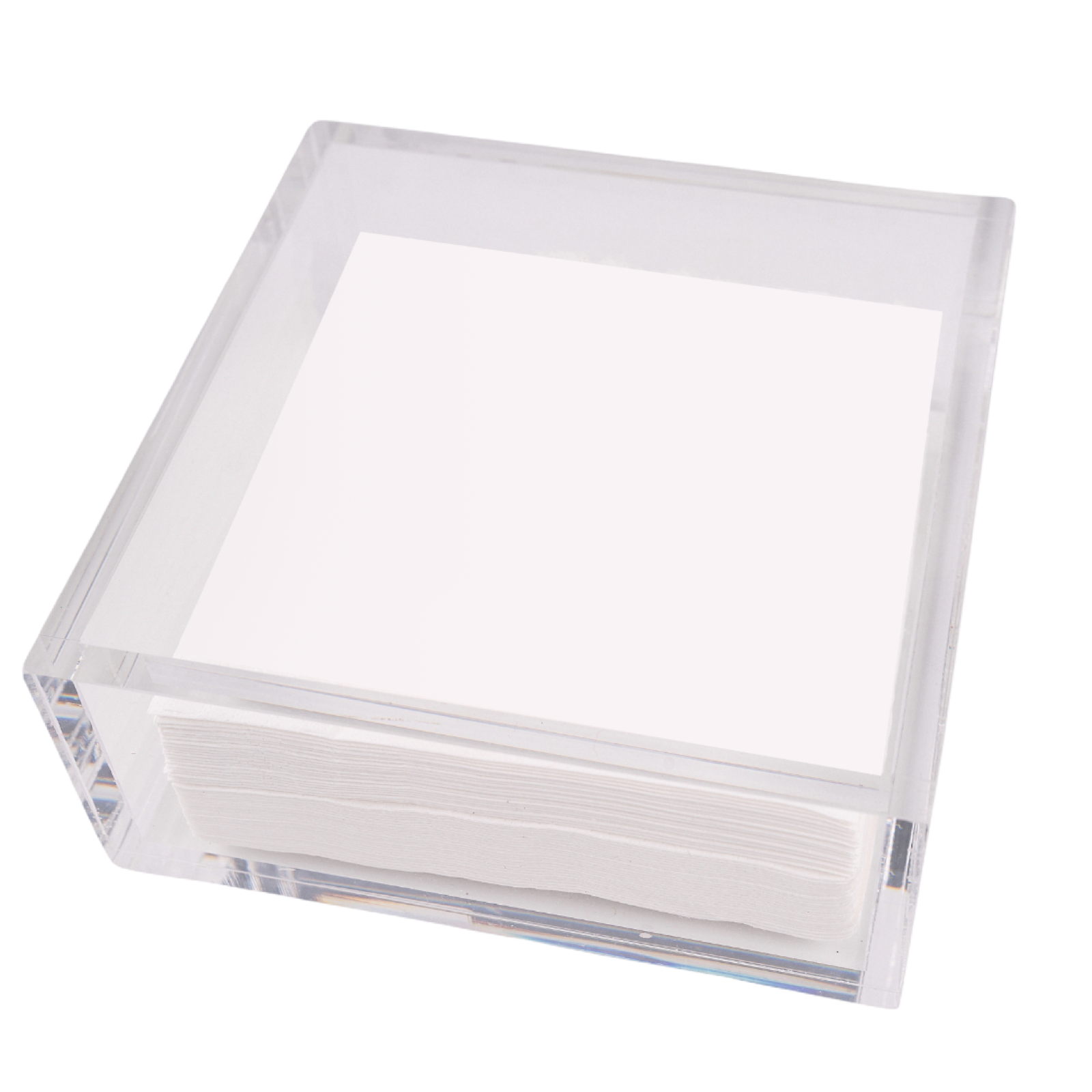 Clear square plastic box on a white background