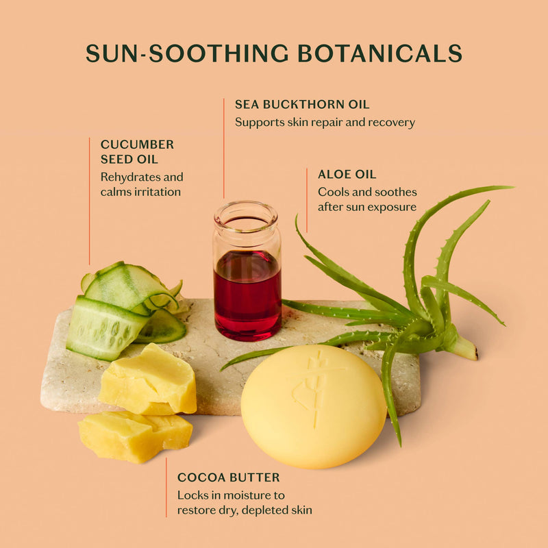 after sun balm, solid lotion bar, after sun care, aloe balm, natural skincare, Kate McLeod Sun Stone, travel friendly skincare, cooling sun balm, hydration balm, plant-based body care