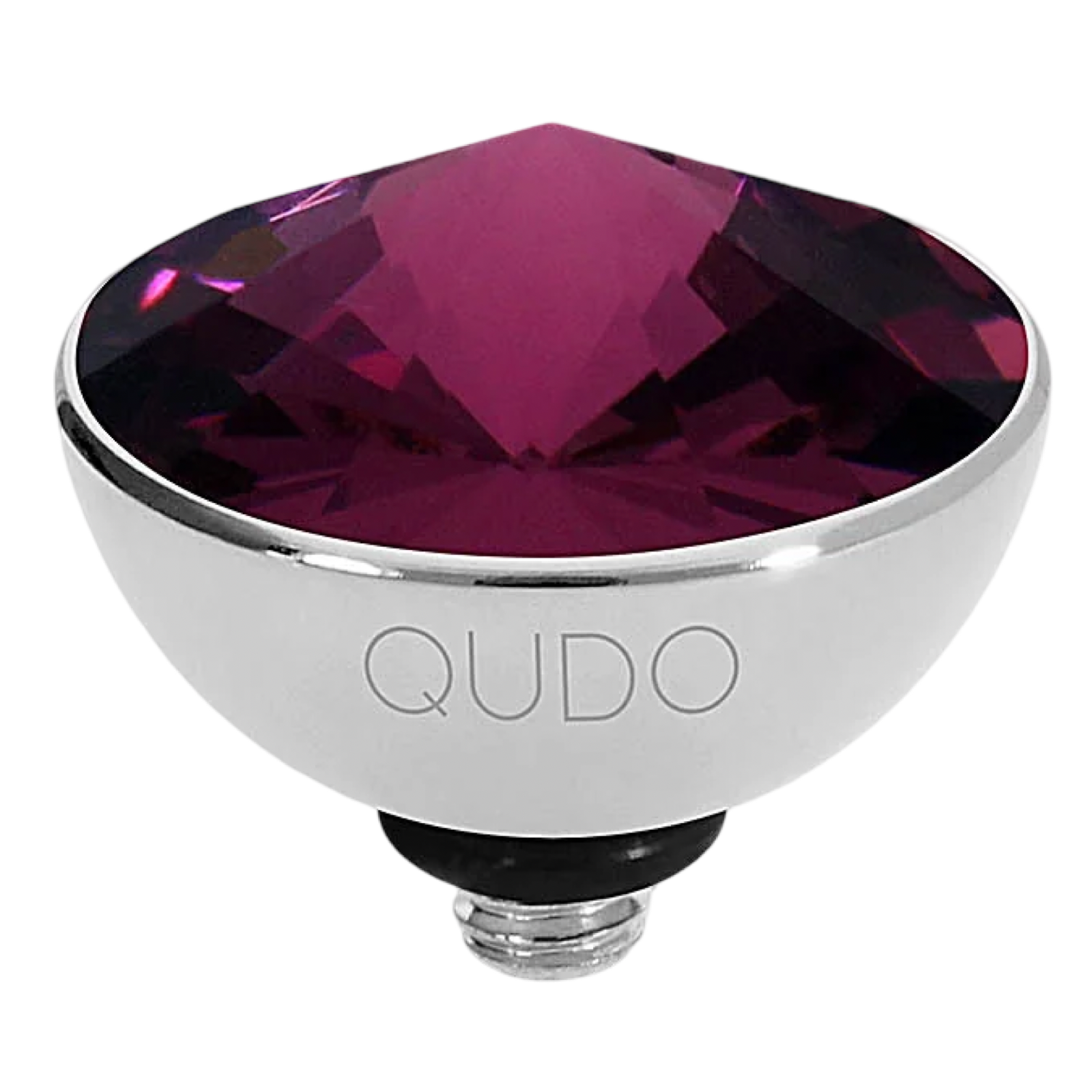 amethyst QUDO Bottone Top Silver, Velvet Noir Collection, silver crystal topper, plum crystal jewelry, violet crystal jewelry, interchangeable jewelry topper, QUDO silver topper, European crystal jewelry, customizable jewelry, moody jewel tone jewelry, silver interchangeable topper, luxury crystal jewelry, QUDO jewelry