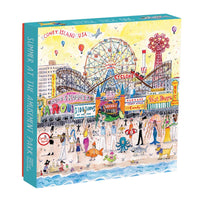 amusement park puzzle, Michael Storrings puzzle, Galison puzzle, 500 piece jigsaw, Coney Island puzzle, summer boardwalk puzzle, carnival puzzle, watercolor puzzle, puzzle gift for adults, colorful city puzzle