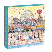 amusement park puzzle, Michael Storrings puzzle, Galison puzzle, 500 piece jigsaw, Coney Island puzzle, summer boardwalk puzzle, carnival puzzle, watercolor puzzle, puzzle gift for adults, colorful city puzzle