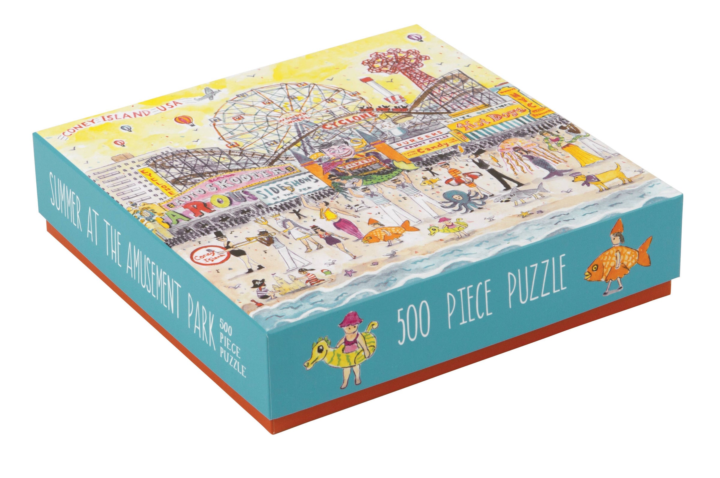 amusement park puzzle, Michael Storrings puzzle, Galison puzzle, 500 piece jigsaw, Coney Island puzzle, summer boardwalk puzzle, carnival puzzle, watercolor puzzle, puzzle gift for adults, colorful city puzzle