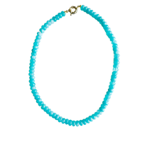 aqua gemstone necklace, aqua blue candy necklace, handmade Charleston jewelry, gold clasp charm necklace, 17 inch beaded necklace, ocean blue gemstone necklace, artisan beaded jewelry, pastel aqua layering necklace, charm-ready necklace, handcrafted aqua blue necklace