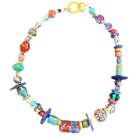 artisan necklace, one of a kind necklace, blue statement necklace, turquoise necklace, porcelain bead necklace, handmade bead necklace, eclectic jewelry, wearable art necklace, colorful statement necklace, collector jewelry, artisan jewelry, boutique necklace, luxury fashion jewelry, unique necklace gift, Oh Meredith jewelry