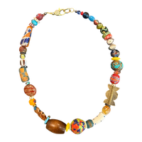 artisan necklace, one of a kind necklace, colorful statement necklace, handmade bead necklace, eclectic jewelry, wearable art necklace, wood bead necklace, porcelain bead necklace, ceramic jewelry, artisan statement jewelry, boutique necklace, collector jewelry, luxury artisan necklace, unique gift for women, Oh Meredith jewelry