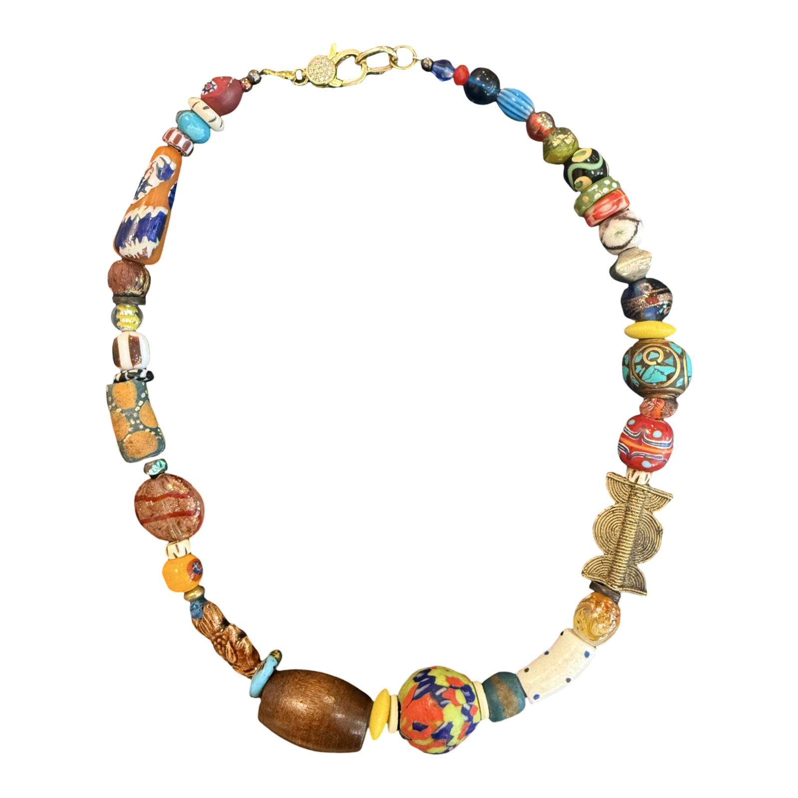 artisan necklace, one of a kind necklace, colorful statement necklace, handmade bead necklace, eclectic jewelry, wearable art necklace, wood bead necklace, porcelain bead necklace, ceramic jewelry, artisan statement jewelry, boutique necklace, collector jewelry, luxury artisan necklace, unique gift for women, Oh Meredith jewelry