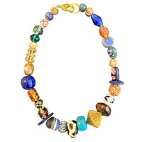 artisan necklace, one of a kind necklace, statement necklace, cobalt blue necklace, colorful bead necklace, porcelain bead necklace, artisan jewelry, wearable art, eclectic necklace, luxury boutique jewelry, mixed bead necklace, collector jewelry, handcrafted necklace, unique jewelry gift, Oh Meredith jewelry