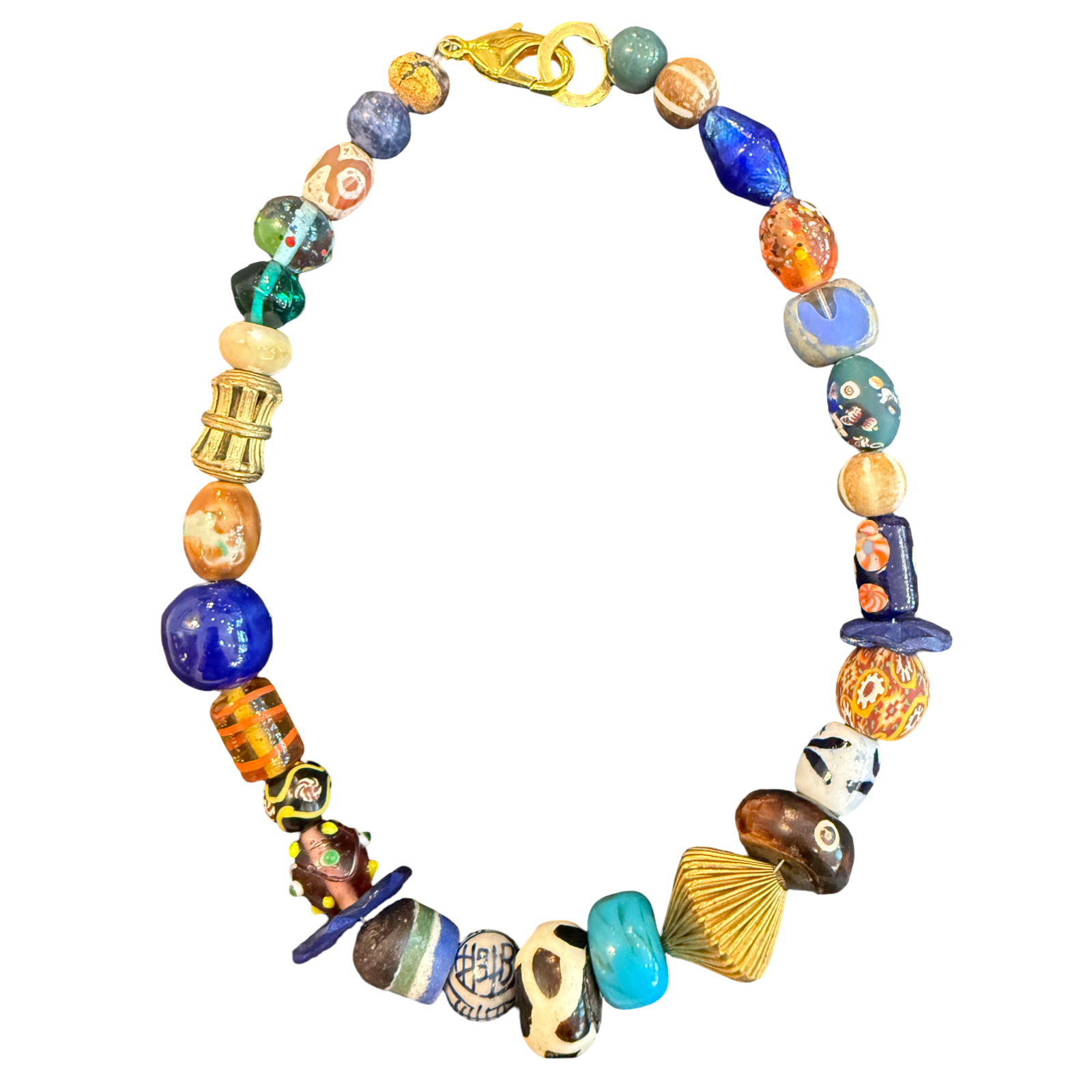 artisan necklace, one of a kind necklace, statement necklace, cobalt blue necklace, colorful bead necklace, porcelain bead necklace, artisan jewelry, wearable art, eclectic necklace, luxury boutique jewelry, mixed bead necklace, collector jewelry, handcrafted necklace, unique jewelry gift, Oh Meredith jewelry