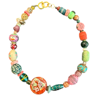 artisan necklace, one of a kind necklace, statement necklace, mixed bead necklace, porcelain bead necklace, ceramic necklace, natural stone necklace, wearable art jewelry, colorful artisan jewelry, boutique necklace, eclectic jewelry, handcrafted style necklace, luxury boutique jewelry, unique beaded necklace, Oh Meredith jewelry