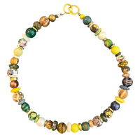 artisan necklace, one of a kind necklace, statement necklace, mixed bead necklace, porcelain bead necklace, lampwork glass necklace, ceramic necklace, colorful artisan jewelry, wearable art necklace, boutique jewelry, eclectic jewelry, handcrafted necklace, blue statement necklace, luxury boutique jewelry, Oh Meredith jewelry