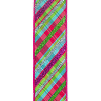Glitter Diagonal Bright Plaid, Fuchsia, 2-1/2 In, 5 Yards