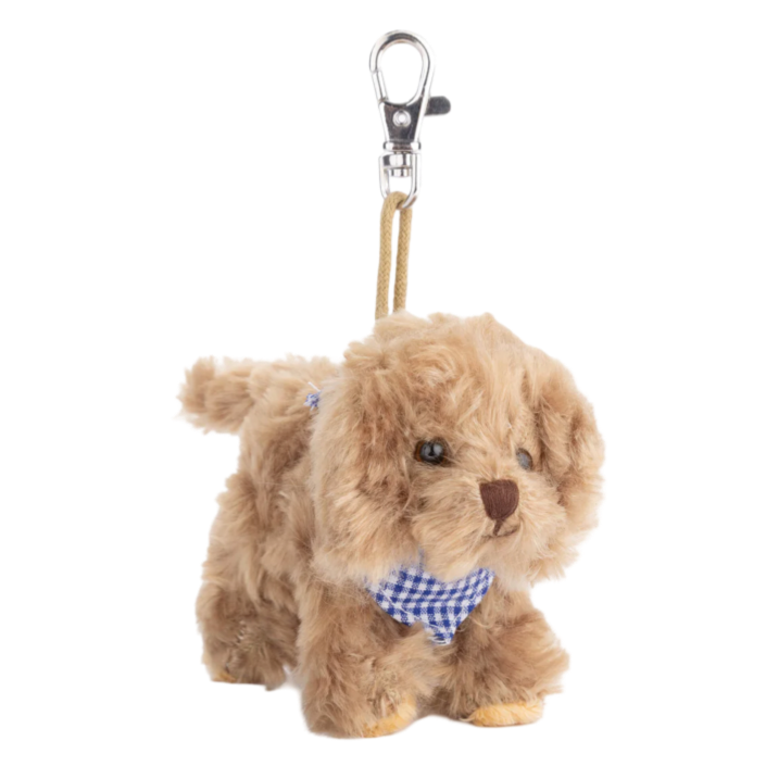 bag charm, Bukowski Bears Sweden, dog key ring, stuffed puppy charm, blue scarf dog toy