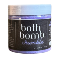 Container of bath bomb crumble purple