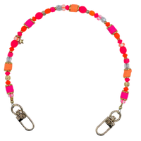 beaded phone wristlet, neon phone charm, hot pink orange phone strap, Vega strap, evil eye phone charm, gold phone chain, handmade in Cape Cod, beaded tech accessories, Detach case compatible, colorful phone accessory, trendy phone wristlet, fun phone holder, bright tech jewelry, star charm strap
