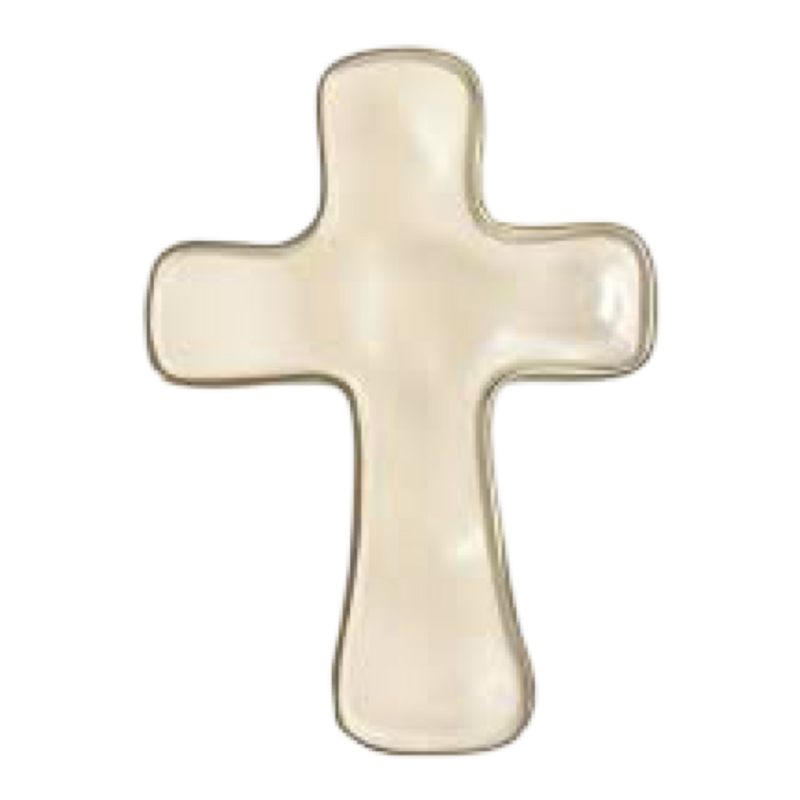 White ceramic cross on a white background