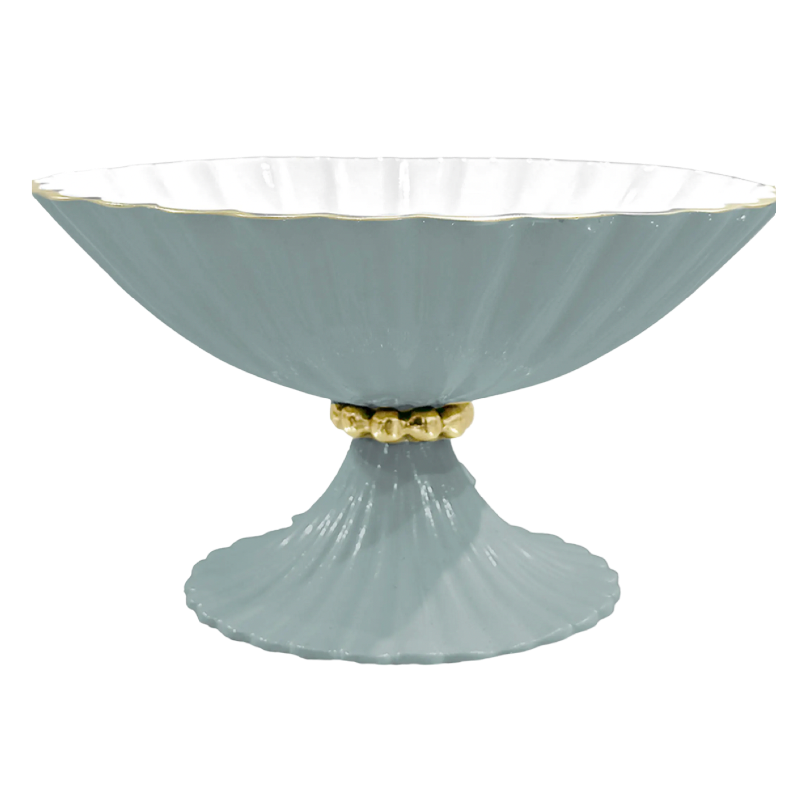 Light blue decorative bowl with gold base on a white background