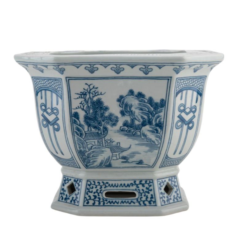 Chinoiserie style blue and white porcelain hhand painted decorative bowl