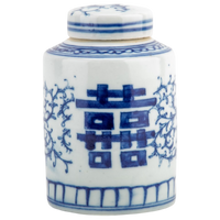 Blue and White Cylinder Ginger Jar Decorative Home Decor