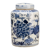 Blue and White Cylinder Ginger Jar Decorative Home Decor