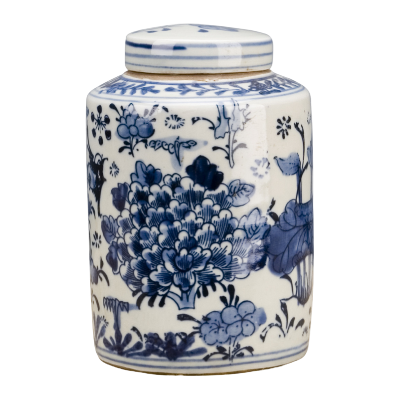 Blue and White Cylinder Ginger Jar Decorative Home Decor