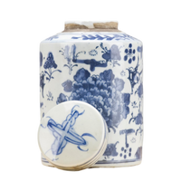 Blue and White Cylinder Ginger Jar Decorative Home Decor