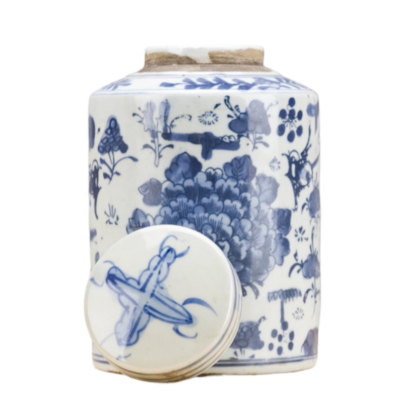 Blue and White Cylinder Ginger Jar Decorative Home Decor