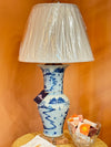 Blue and White Porcelain Table Lamp Pleated Shade Acrylic Base