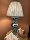 Blue and White Porcelain Table Lamp Pleated Shade Acrylic Base