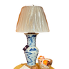 Blue and White Porcelain Table Lamp Pleated Shade Acrylic Base