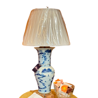 Blue and White Porcelain Table Lamp Pleated Shade Acrylic Base