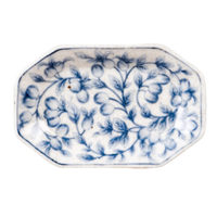 blue and white porcelain dish, hand-painted dish, fleur-de-lis porcelain, decorative hexagonal dish, serving dish, jewelry tray, home decor dish, porcelain decorative tray, elegant porcelain dish, blue and white decor

