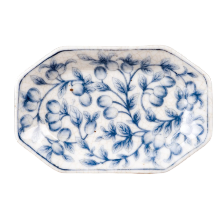blue and white porcelain dish, hand-painted dish, fleur-de-lis porcelain, decorative hexagonal dish, serving dish, jewelry tray, home decor dish, porcelain decorative tray, elegant porcelain dish, blue and white decor

