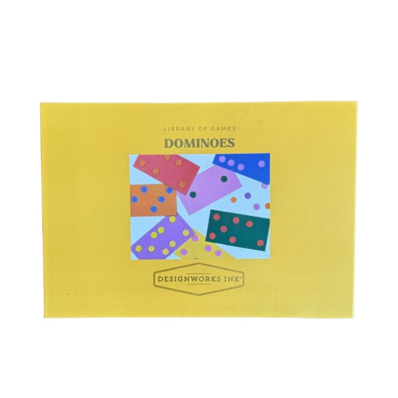 boxed dominoes game, tabletop dominoes set, stylish dominoes gift, classic domino game, colorful wooden dominoes, gold foil domino set, family game night essentials, design-focused dominoes, giftable board games, modern domino set