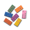 boxed dominoes game, tabletop dominoes set, stylish dominoes gift, classic domino game, colorful wooden dominoes, gold foil domino set, family game night essentials, design-focused dominoes, giftable board games, modern domino set