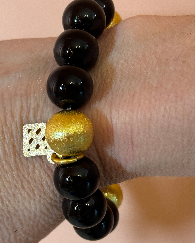 Black and Gold Beaded Briana Cannon Bracelet 