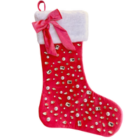 Brianna Cannon Bejeweled Red Holiday Christmas Stocking with white trim and a red bow