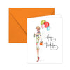 brittany fuson illustrated happy birthday card fashion girl holding champagne and balloons