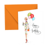 brittany fuson illustrated happy birthday card fashion girl holding champagne and balloons