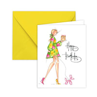 fashion girl balloon dog happy birthday card