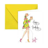 fashion girl balloon dog happy birthday card