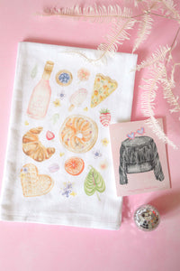 brunch tea towel, flour sack cotton towel, absorbent kitchen towel, soft cotton dish towel, decorative flour sack towel, brunch-themed kitchen decor, eco-friendly tea towel, durable dish towel for spills, stylish cotton hand towel, farmhouse kitchen towel