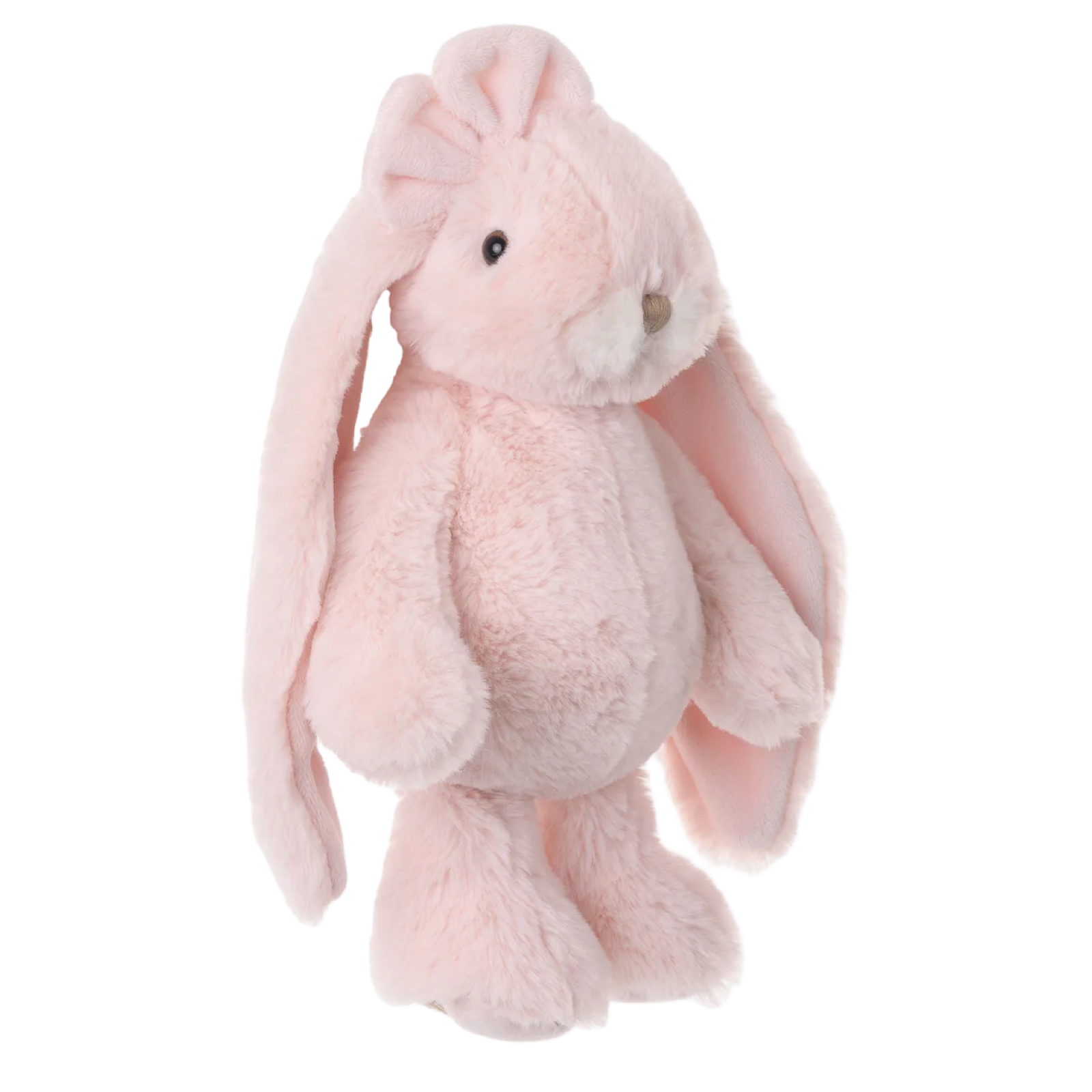 Pink plush bunny toy on a white background