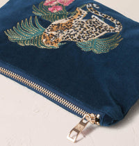 Elizabeth Scarlett London - Jungle Jaguar Mini Pouch: Velvet / Ink Blue